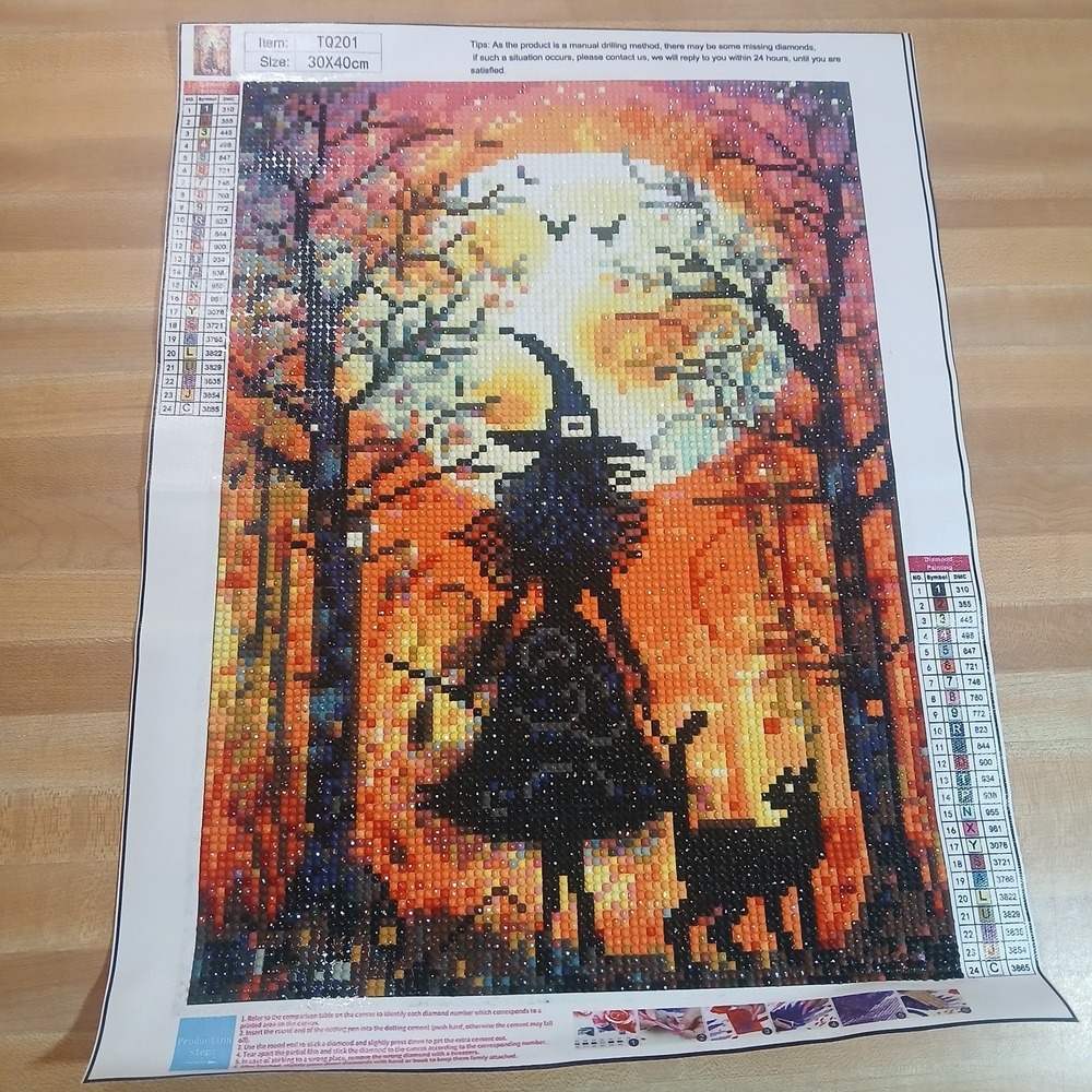 Diamond Painting Finished Completed‎ 3D Wall Art, Halloween Theme With Witch
